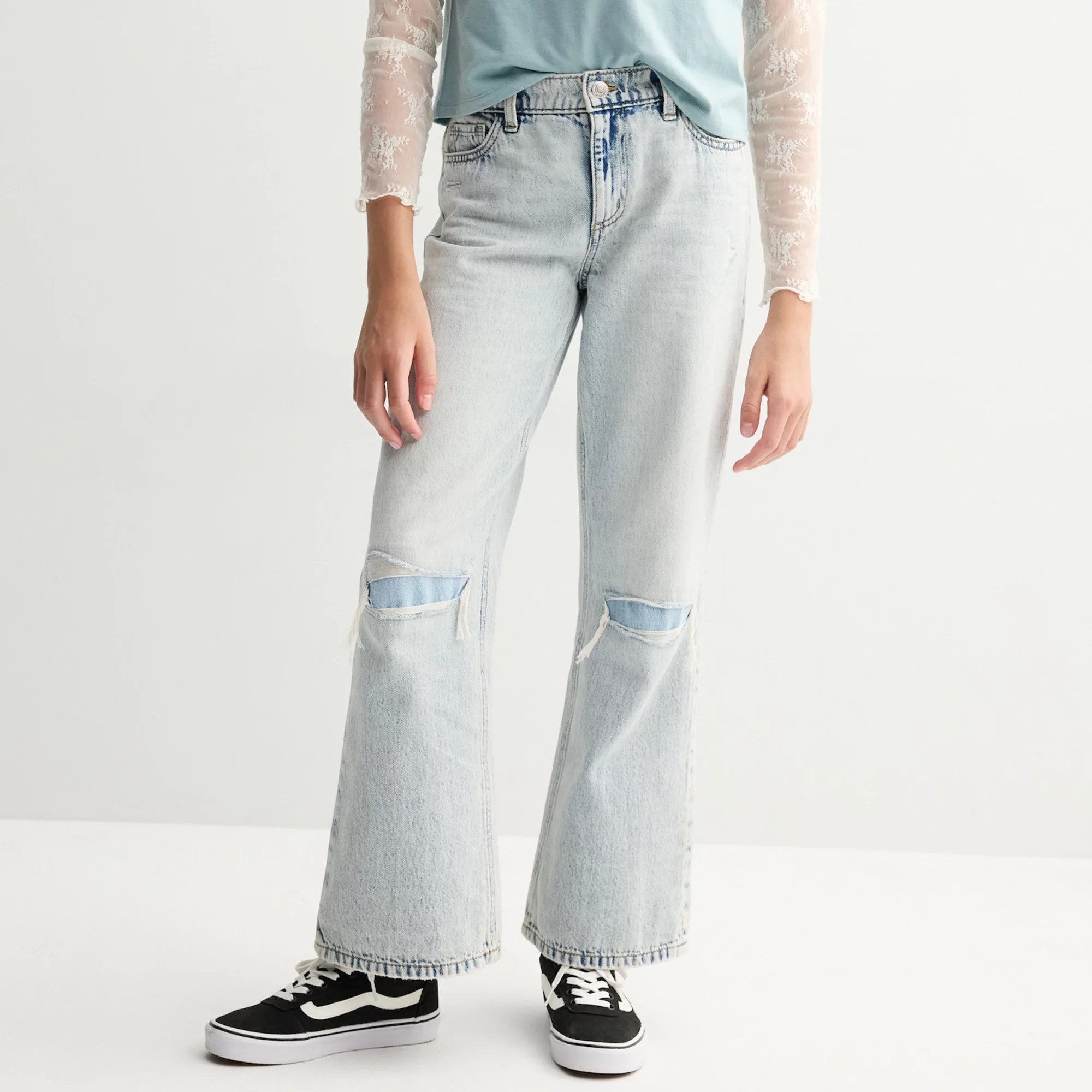 Girls 6-20 SO® Mid Rise Destructed Baggy Jeans in Regular & Plus Sizes | Kohl's