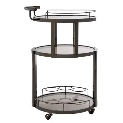 Rio 3 Tier Round Bar Cart And Wine Rack Gun Metal - Safavieh | Target