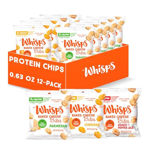 Whisps Cheese Crisps - Parmesan, Cheddar, Tangy Ranch & Nacho Cheese Snacks for Keto, 6-9g of Protein Per Bag, Low Carb, Gluten & Sugar Free, Great Tasting Healthy and All Natural Cheese Crisps - Variety, .63 Oz (Pack of 12) | Amazon (US)