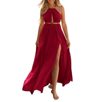 BTFBM Women Halter Summer Dresses 2026 Sleeveless Cutout Backless Sundress Slit Boho M… | Amazon (US)