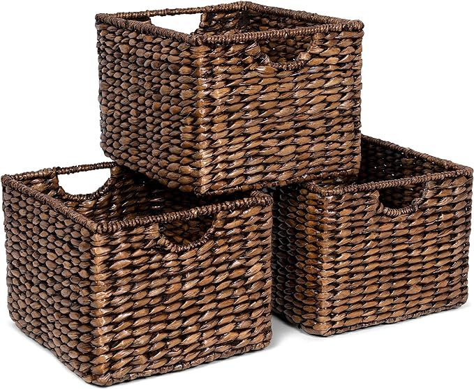 BIRDROCK HOME Storage Shelf Baskets with Handles - Set of 3 - Abaca Seagrass Wicker Basket - Pant... | Amazon (US)