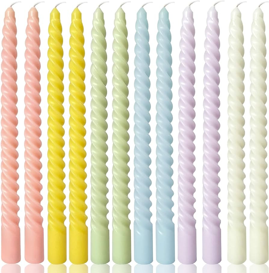 10 Inch Cream Spiral Taper Candles for Home Decoration, 12 Pack Candy-Color Candlesticks for Dinn... | Amazon (US)