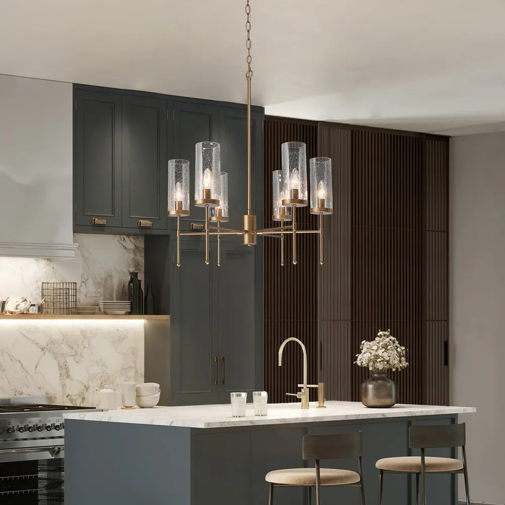 Modern Gold 6-Light Glass Chandelier Transitional Wagon Wheel Lights for Dining Room - D23.2'' x ... | Bed Bath & Beyond