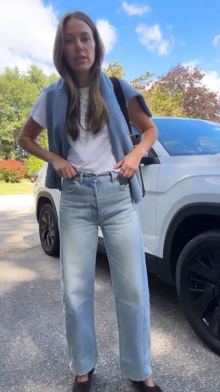 Tee - sized up to medium
Denim - TTS, I took my larger size for more room.
Sweater is old sezane and no longer on their site, linked similar.

#LTKFallSale #LTKSeasonal #LTKFindsUnder100