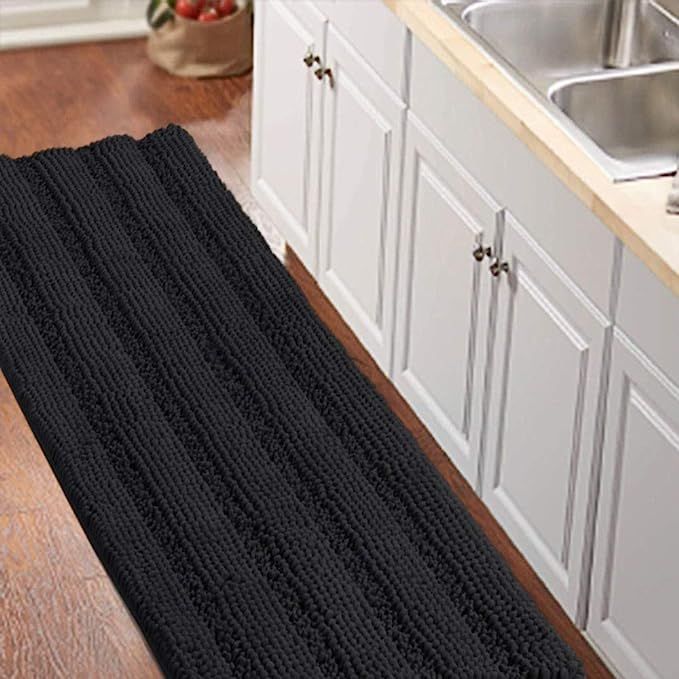 Luxurious Non-Slip Shaggy Chenille Kitchen Runner Black Kitchen Rug Ultra Soft Plush Carpet Mat S... | Amazon (US)