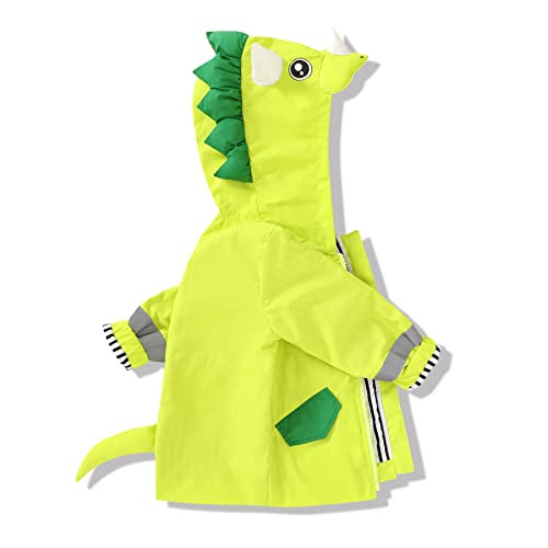YOUNGER TREE Toddler Baby Boy Girl Dinosaur Raincoat Cute Cartoon Hoodie Zipper Coat Outfit (Toddler Green Rain Jacket, 3T) | Amazon (US)