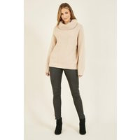 Beige Knitted Roll Neck Relaxed Jumper | Debenhams UK
