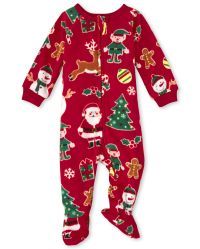 Unisex Baby And Toddler Matching Family Long Sleeve Christmas Crew Print Fleece Footed One Piece ... | The Children's Place