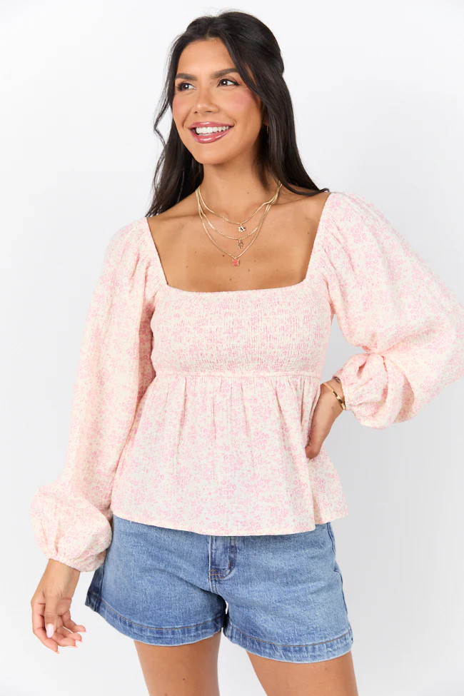Darling Days Ivory and Pink Floral Embroidered Gauze Top SALE | Pink Lily