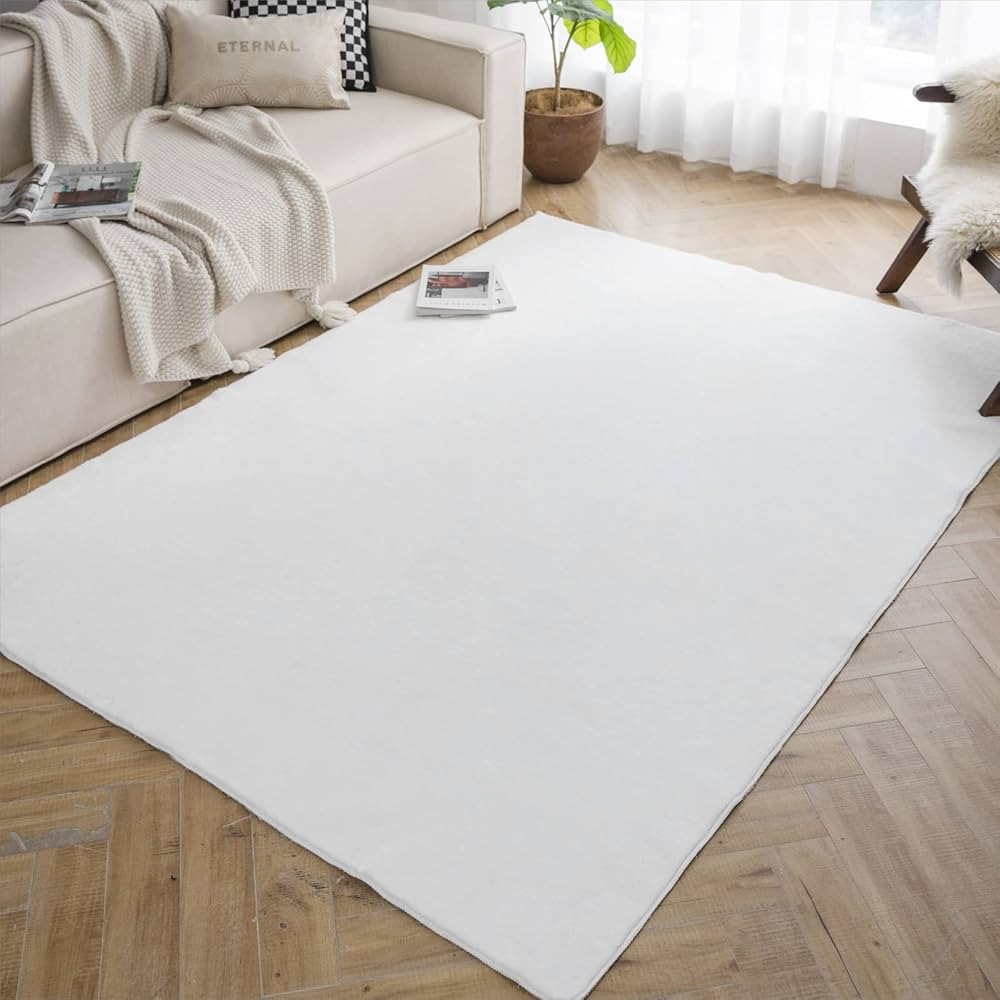 LIVEBOX Large Area Rug 5x7 Feet, Soft White Rugs for Living Room Bedroom, Washable Fluffy Rug Car... | Amazon (US)