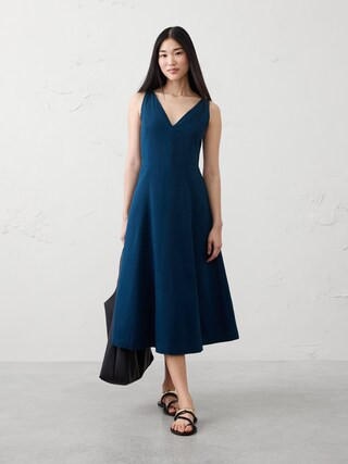 Linen-Blend Drapey Midi Dress | Banana Republic Factory