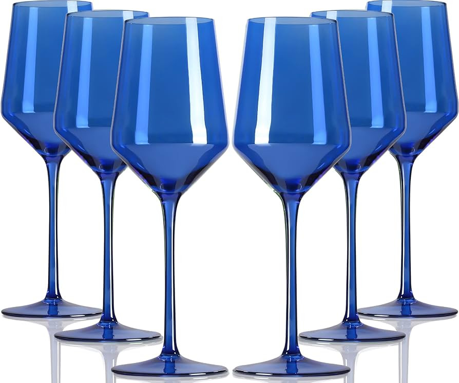 Blue Wine Glasses Set Of 6 - Crystal Colorful Wine Glasses With Long Stem and Thin Rim,Wine Glass... | Amazon (US)