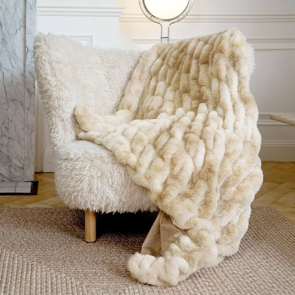 blunique Soft Fuzzy Faux Fur Throw Blanket in Camel – Cozy, Fluffy, Plush Fleece Blanket, Furry... | Amazon (US)