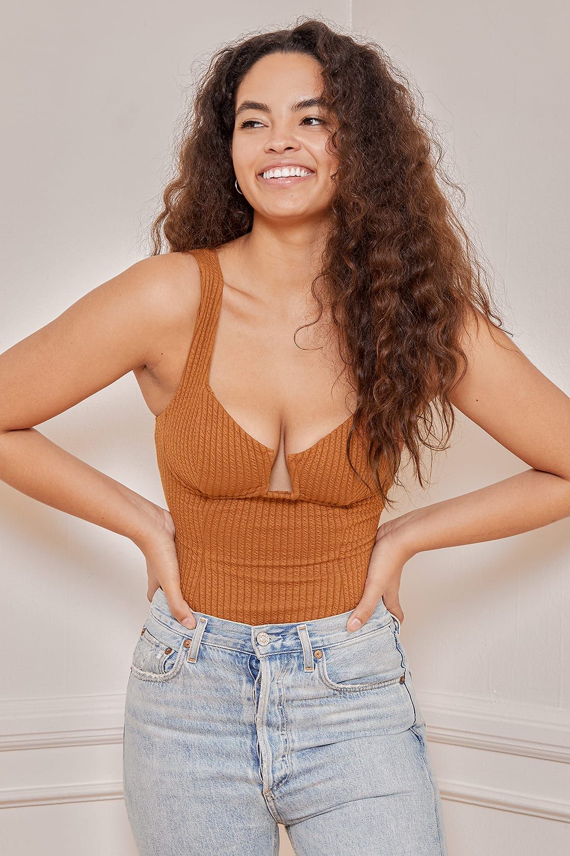 Aria Rust Brown Ribbed Bustier Bodysuit | Lulus (US)