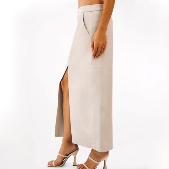 Lamarque Leather Abia Low Rise Light Beige (Bone) Front Split Maxi Skirt L | Poshmark