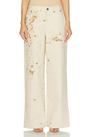Lapointe Splatter Denim Painter Wide Leg Jeans in Beige | FWRD 