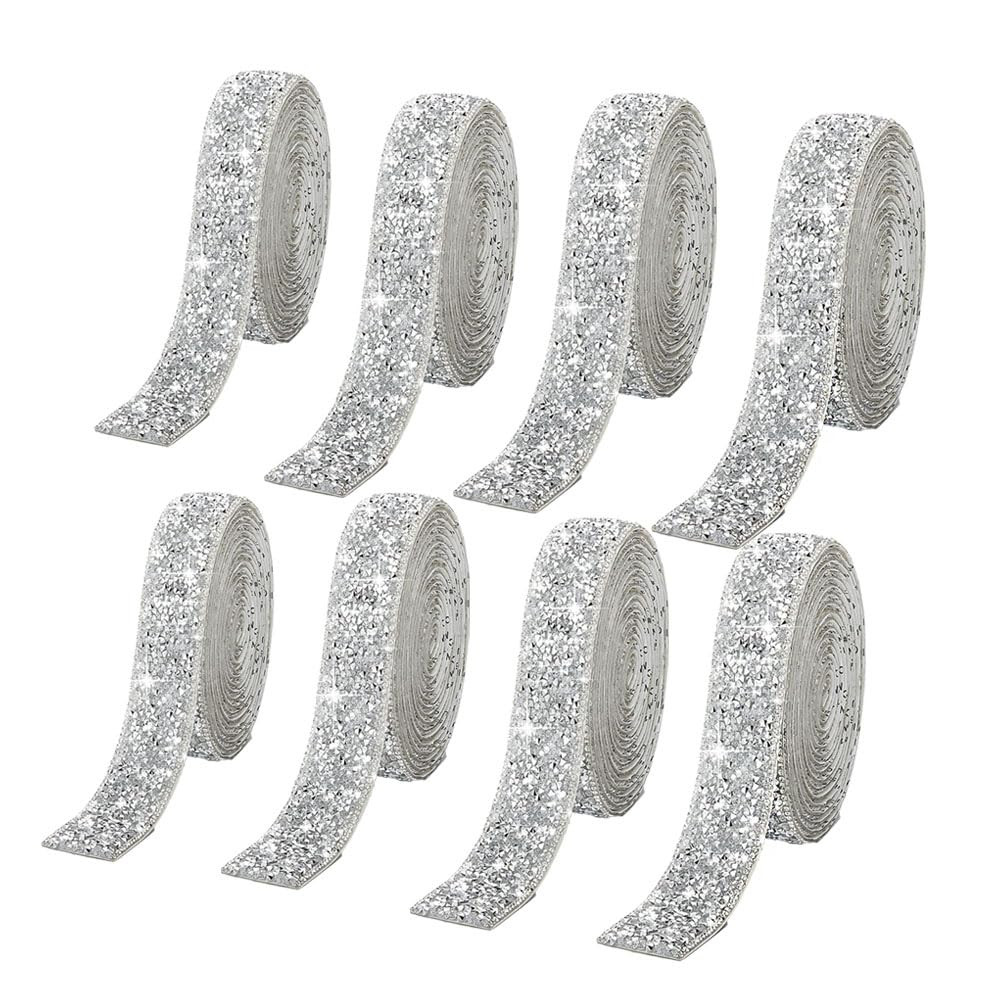 8 Rolls Silver Resin Rhinestone Ribbons Self-Adhesive Crystal Ribbon Roll Glitter Resin Diamond B... | Amazon (UK)
