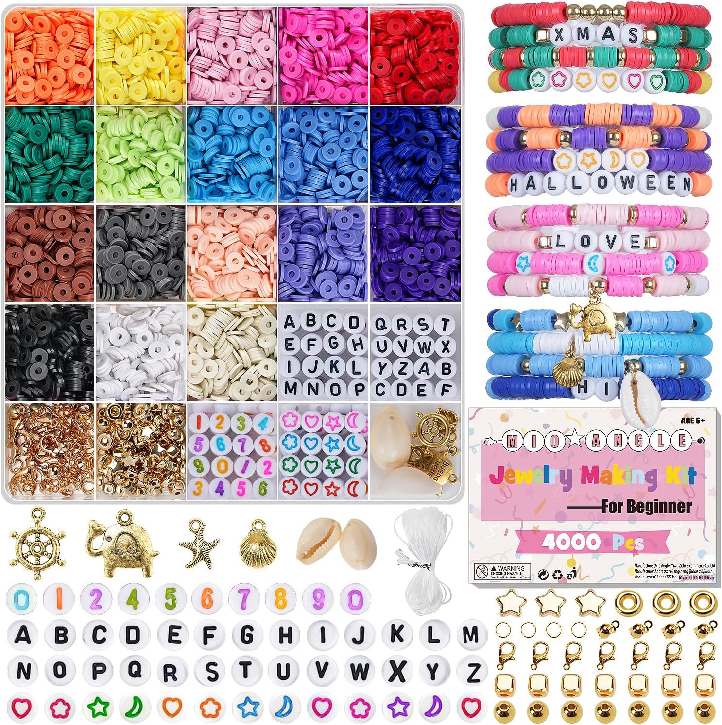 Mio Angle Bracelet Making Kit Toys for Girls Kids Charms Kit 18 Colors Clay Beads Friendship Jewe... | Amazon (US)