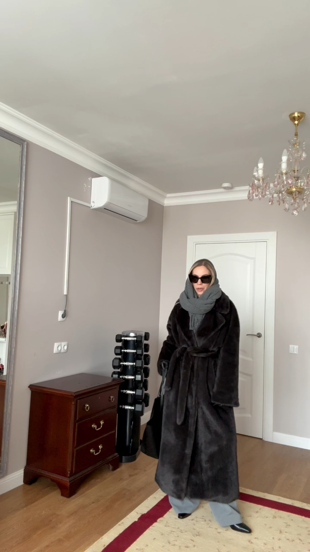 Dark gray faux fur coat, winter work wear outfit, office look, gray balaclava scarf, rhinestone cardigan, New Year’s Eve style 

#LTKFindsUnder100 #LTKootd #LTKWorkwear