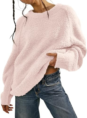 Beaully Women's Oversized Long Sleeve Crewneck Fuzzy Knit Warm Sweaters Fall Pullover Sweater Top... | Amazon (US)