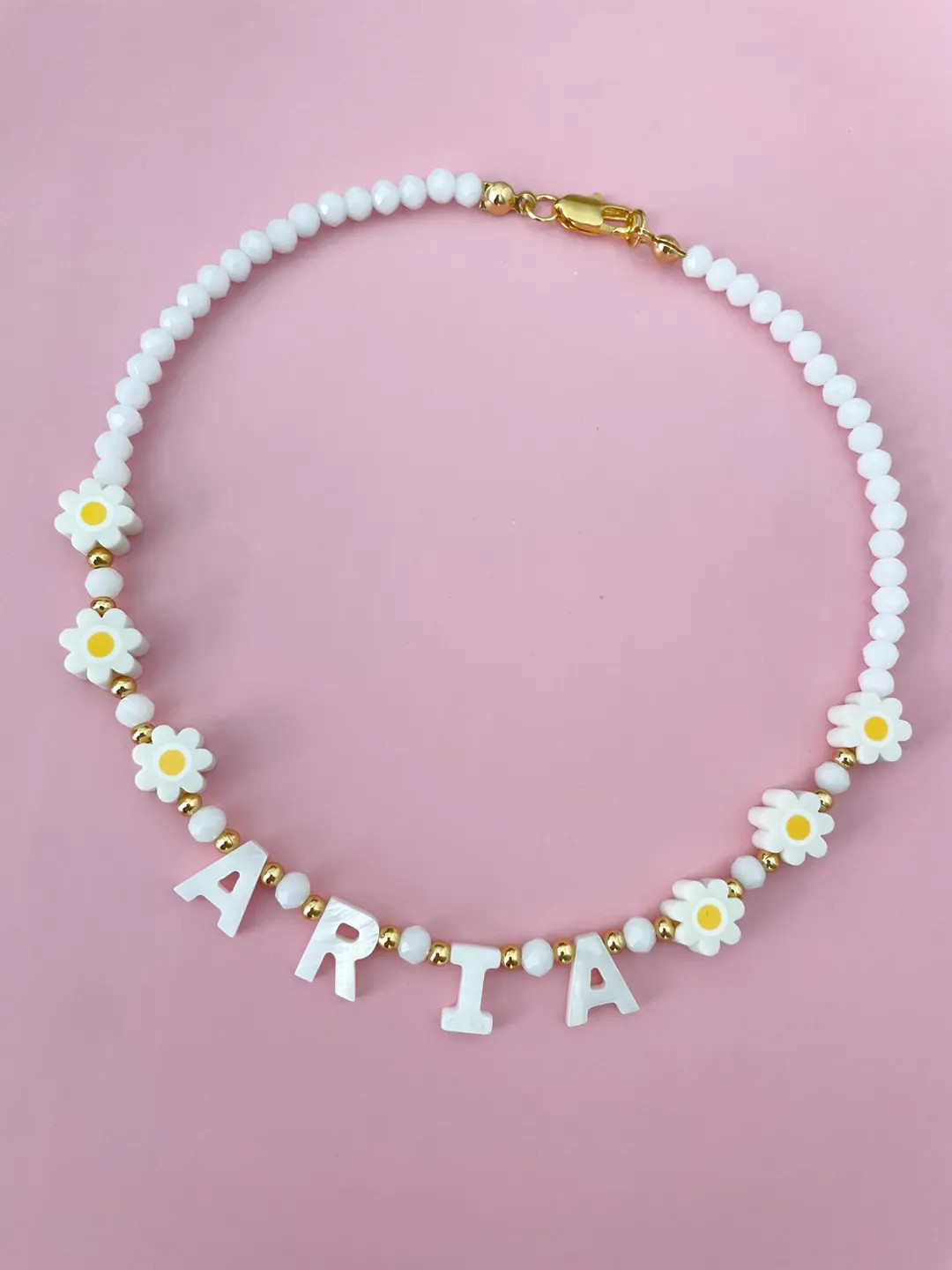 Daisy Custom Name Necklace, Mother of Pearl Name Necklace, Beaded Name Necklace, Gift for Toddler... | Etsy (US)