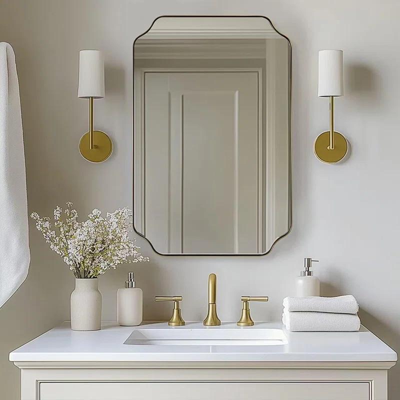 Modern Scalloped Corner Rectangle Bathroom Vanity Mirror | Stainless Steel Frame | Wayfair North America