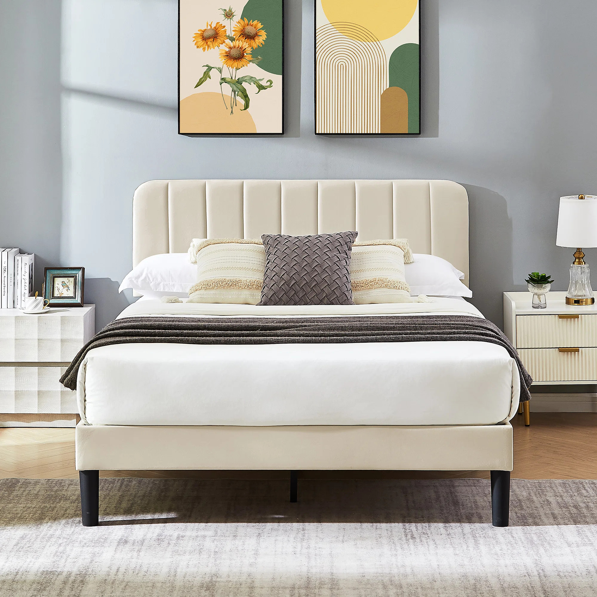 Auxter Upholstered Platform Bed Frame with Adjustable Headboard No Box Spring Needed | Wayfair North America