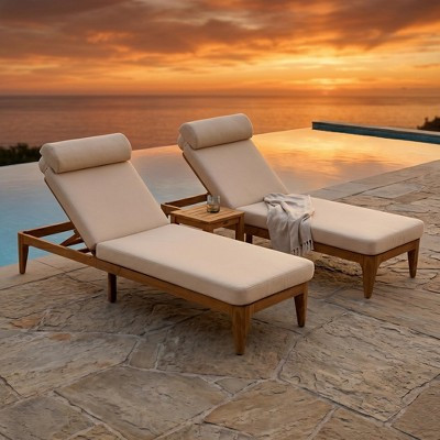 Acacia Wood Chaise Lounge Outdoor Sun Lounger, Adjustable Patio Recliner Chair with Headrest Pillow for Poolside Backyard Lawn Tanning Comfort | Target