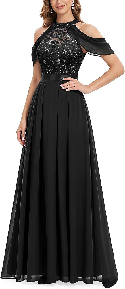 Miusol Women's Classic Lace Sequin Contrast Chiffon Bridesmaid Maxi Dress | Amazon (US)