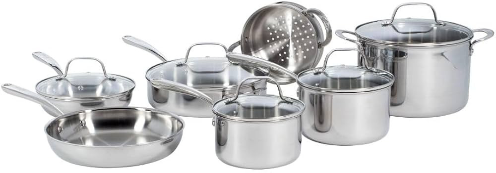 Lagostina Q939SC64 Tri-Ply Stainless Steel Multiclad Dishwasher Safe Oven Safe Glass Lid Cookware... | Amazon (US)