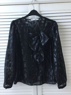 Zara Black Shiny Leopard Print Sheer Ruffle Blouse Size M (10)  | eBay | eBay UK
