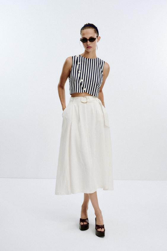 LINEN BELTED COMBINATION MAXI DRESS | Zara US