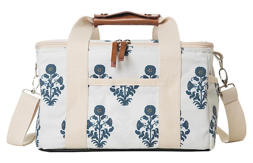 Luna Cooler, Blue/White Block Print | One Kings Lane