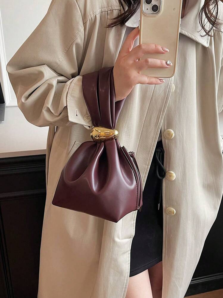 1 pieza Elegante bolso de mano con forma de farol en estilo commuter, diseño de moda en PU burde... | SHEIN