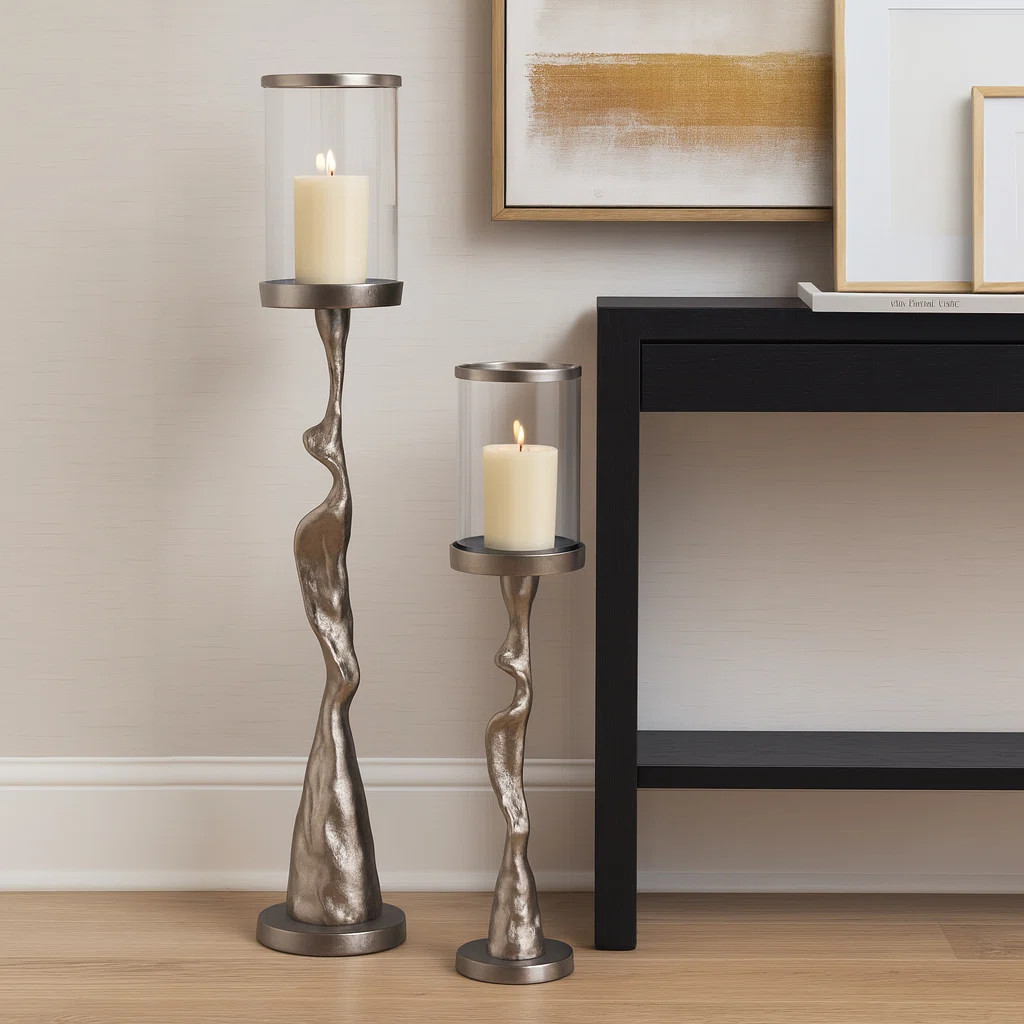 Decorative Tabletop Glass Candle Holder With Sculptural Base - Modern Floor Candle Holders For Li... | Wayfair North America