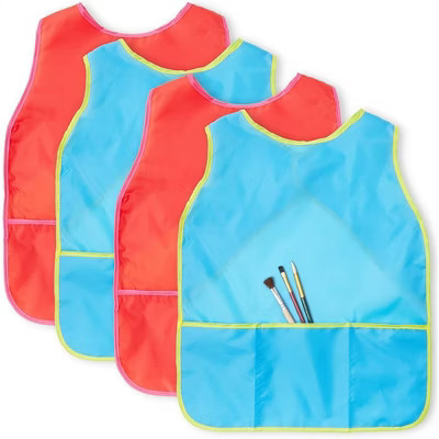 Bright Creations 4 Pack Kids Art Smocks, Waterproof Artist Painting Aprons with 3 Pockets and Velcro Tape for Art and Crafts Activity | Target