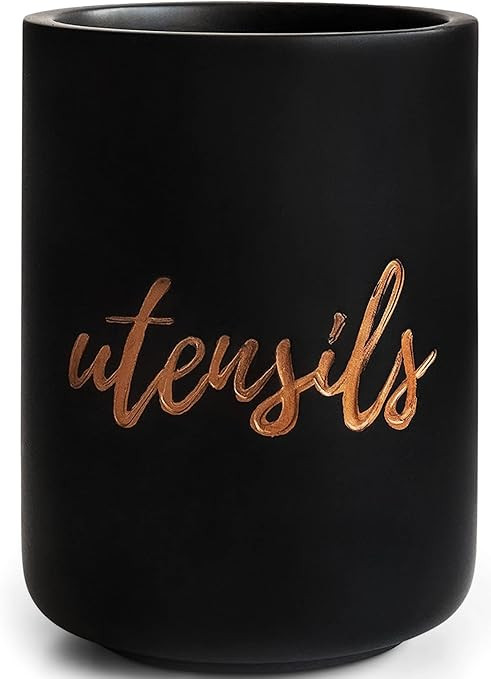 Matte Black Utensil Holder for Countertop - Stylish Black & Copper Utensil Holder for Black Kitch... | Amazon (US)