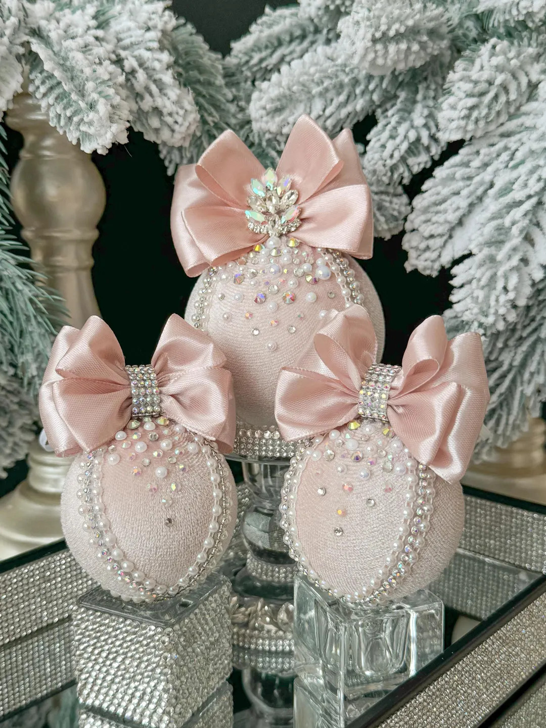 Blush Pink Christmas Velvet Decorations , 3pcs Tree Deco Set, Pink Xmas Ornaments , Blush Pink Ch... | Etsy (US)