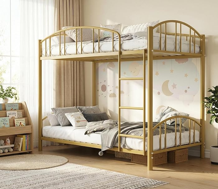 IDEALHOUSE Twin Over Twin Bunk Bed Frame, Twin Bunk Bed Frame with Heightened Arched Guardrail an... | Amazon (US)