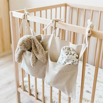 YeeMan Linen Baby Bedside Hanging Storage Bag,2 Pockets Organizer for Baby Cribs and Toys (Burlyw... | Amazon (US)