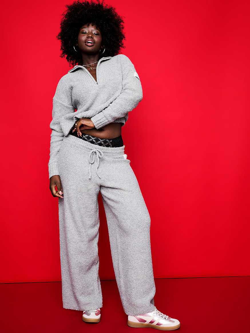 Buy Cozy Bouclé Sweater Pants, Medium Heather Grey - Order Bottoms online - PINK US | Victoria's Secret (US / CA )