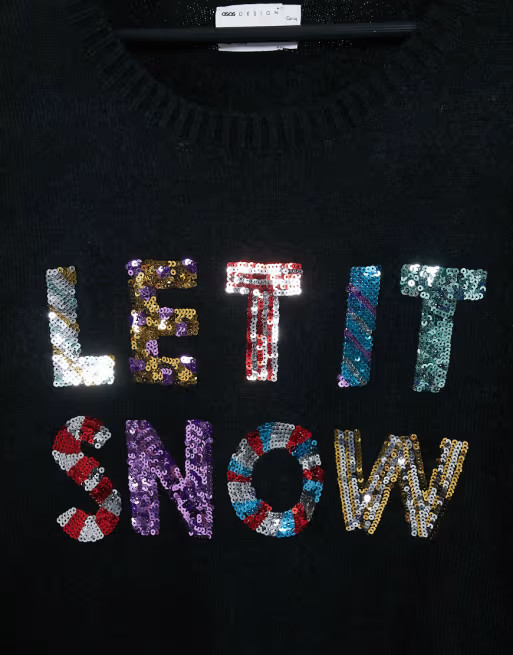 ASOS DESIGN Curve Charity Christmas jumper sequin let it snow for ASOS Foundation | ASOS (Global)