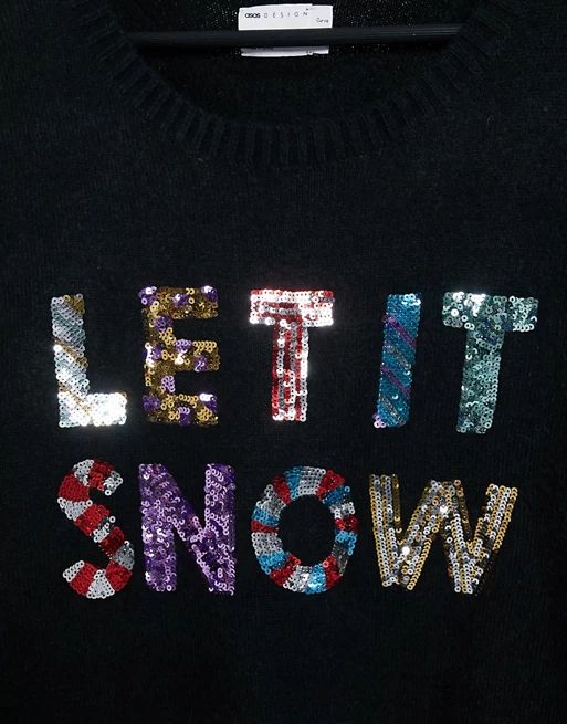 ASOS DESIGN Curve Charity Christmas jumper sequin let it snow for ASOS Foundation | ASOS (Global)