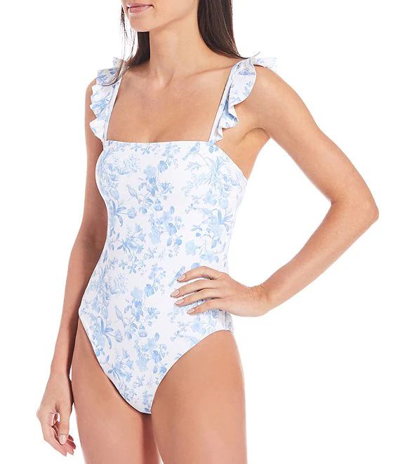 x Born on Fifth Family Matching Blue Bird Cloister Floral Print Ruffle Strap One Piece Swimsuit | Dillards