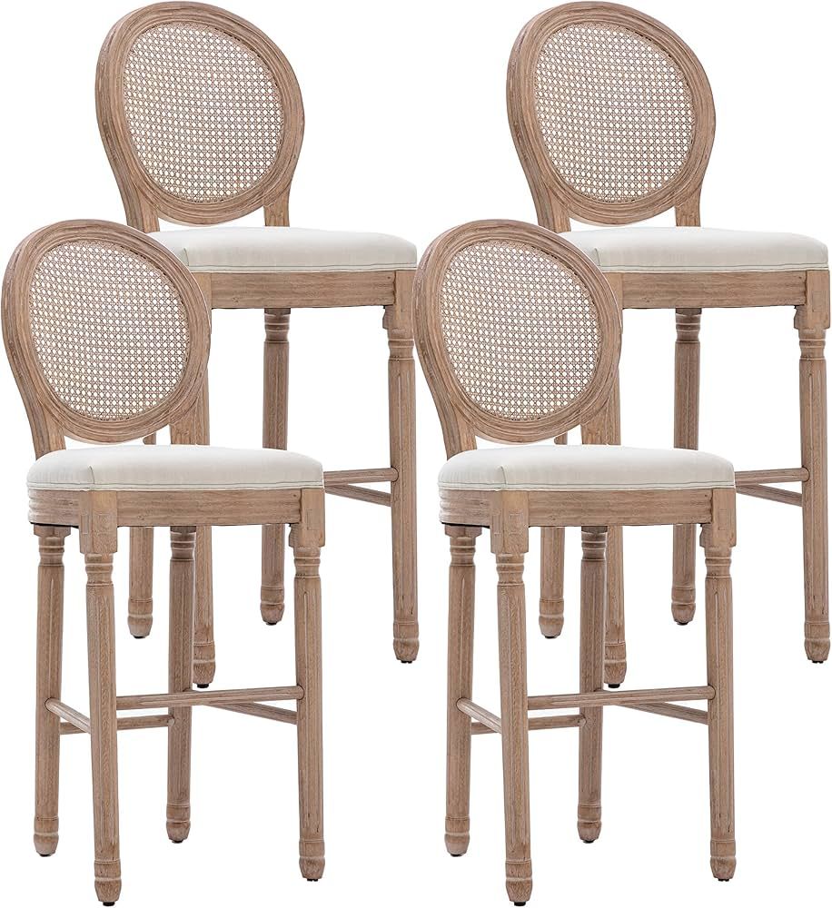 civama French Country Bar Stool Set of 4, Tall Wooden Rattan Barstools 30" Seat Height, Armless S... | Amazon (US)