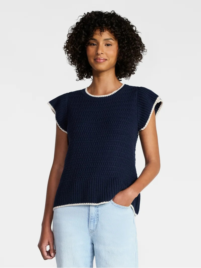 Time and Tru Women's Flutter Sleeve Sweater, Lightweight, Sizes XS-XXXL | Walmart (US)