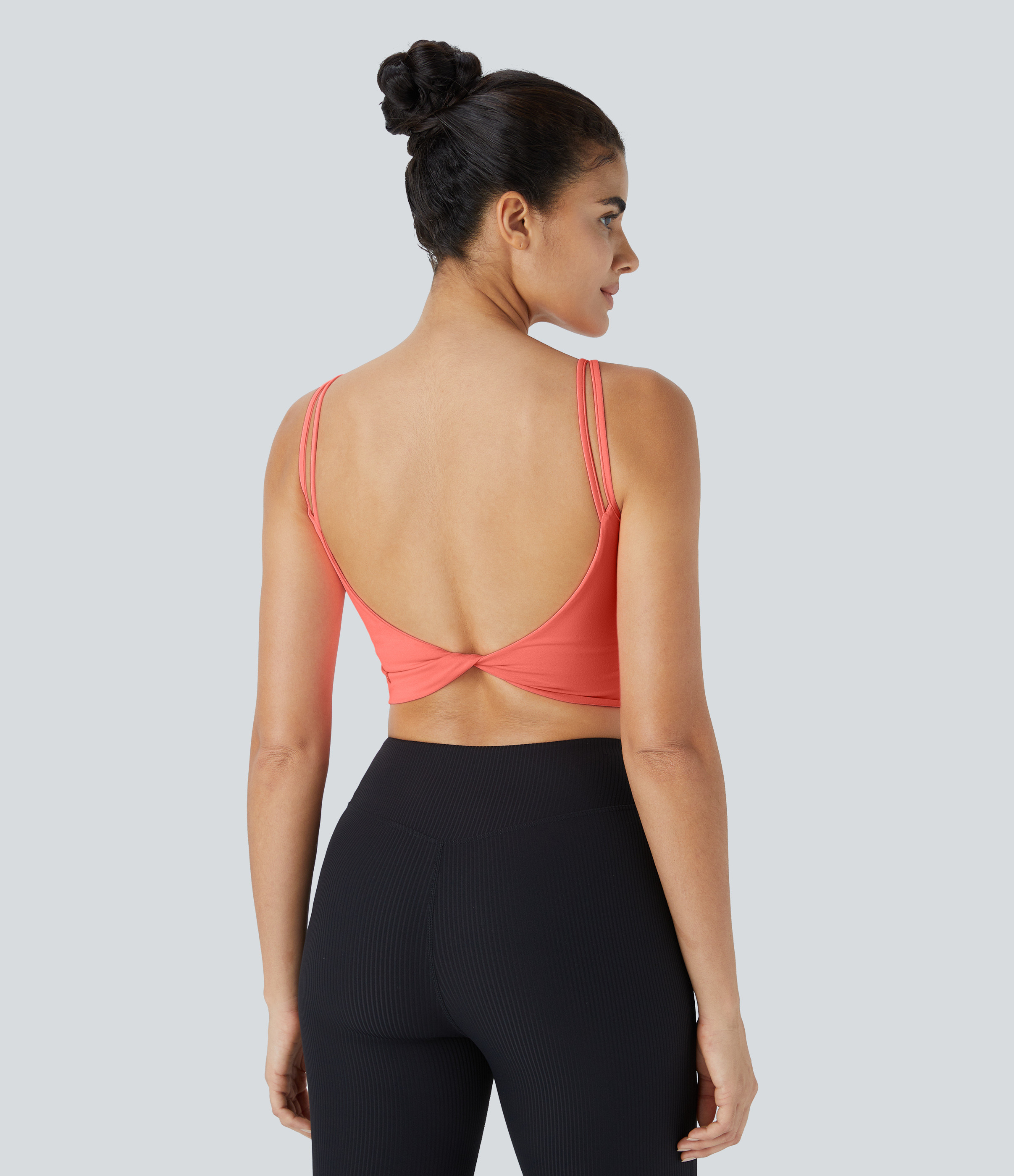 Halara Double Straps Cropped Yoga Tank Top Tank Top - Fusion Coral - XS golf tops halter top tunic tops sleeveless tops backless top | HALARA
