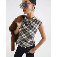 River Island Womens Brown Check Draped Tailored Top | River Island UK & IE
