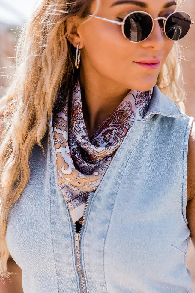 Keep It Cool Brown Printed Head Scarf | Pink Lily