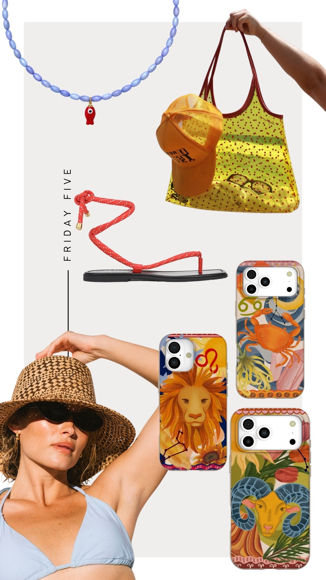 Friday Five: 6-26-26
1. Logan Tay Fish Necklace 
2. DayDreamerLA Jelly Bag
3. Pela Zodiac Phone Cases (linked on my shopmy)
4. Veronica Bears Paracord Sandals (linking a few more affordable styles as well) 
5. Gigi Pip Bucket Hat - Code: Kristin15

#LTKootd